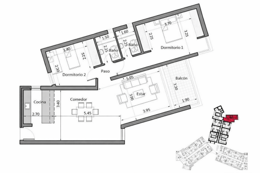 Dpto. 2 dorm. 2 baños full amoblado